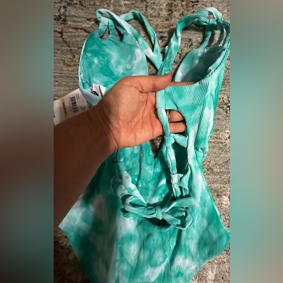 ‼️RARE‼️🎸BECCA🎸🔥NWT🔥Crystal Ribbed Tie Dye One-Piece Swimsuit in Green— Size M - Picture 13 of 15